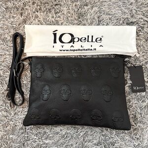 IOpelle Italia Skull Embossed Genuine Black Leather Crossbody Bag - NWT